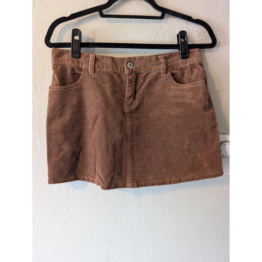 Brandy Melville Chocolate Brown Corduroy Mini Skirt High Rise Y2K Stretch